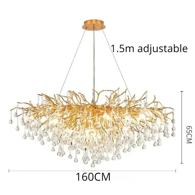 Modern decorbites golden chandelier with intricate branch arms and crystal droplets for dining room decor