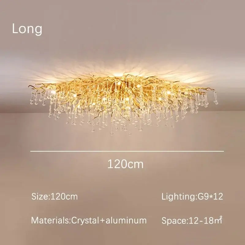 Modern decorbites golden chandelier branch crystal lamp in gold tone aluminum for elegant dining room decor