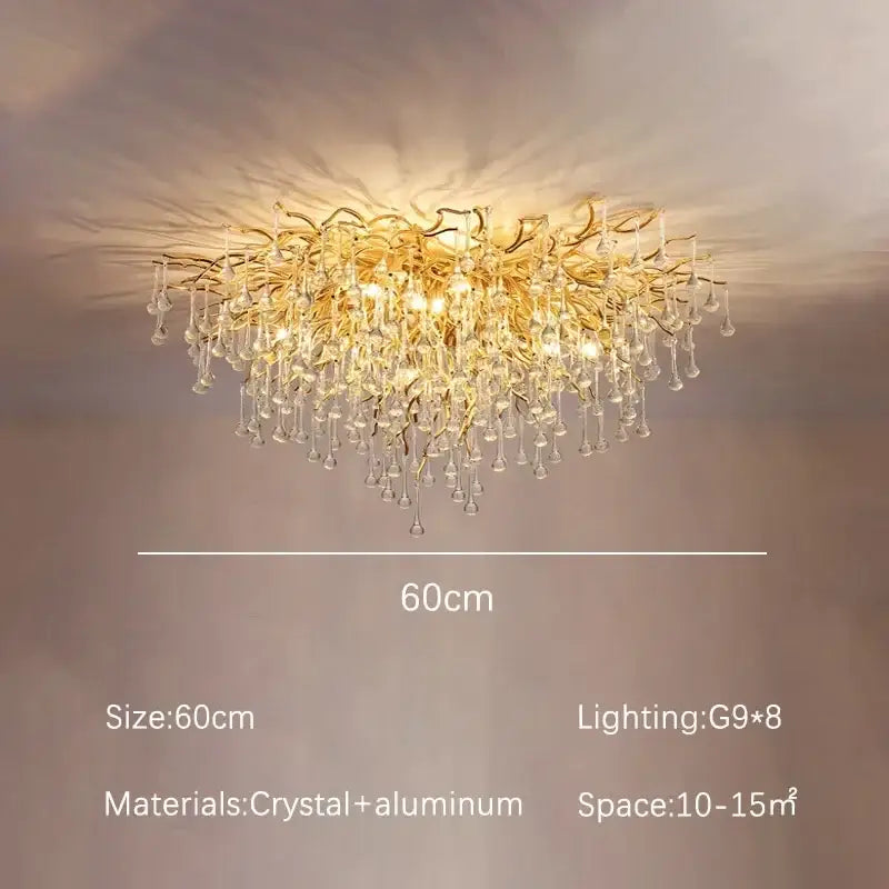 Modern decorbites golden chandelier branch crystal lamp with eight g9 bulbs for elegant dining room decor