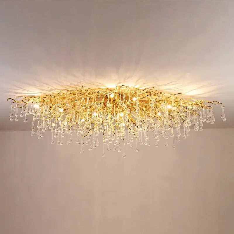 Modern decorbites golden chandelier branch style lamp with crystal droplets for elegant dining room decor