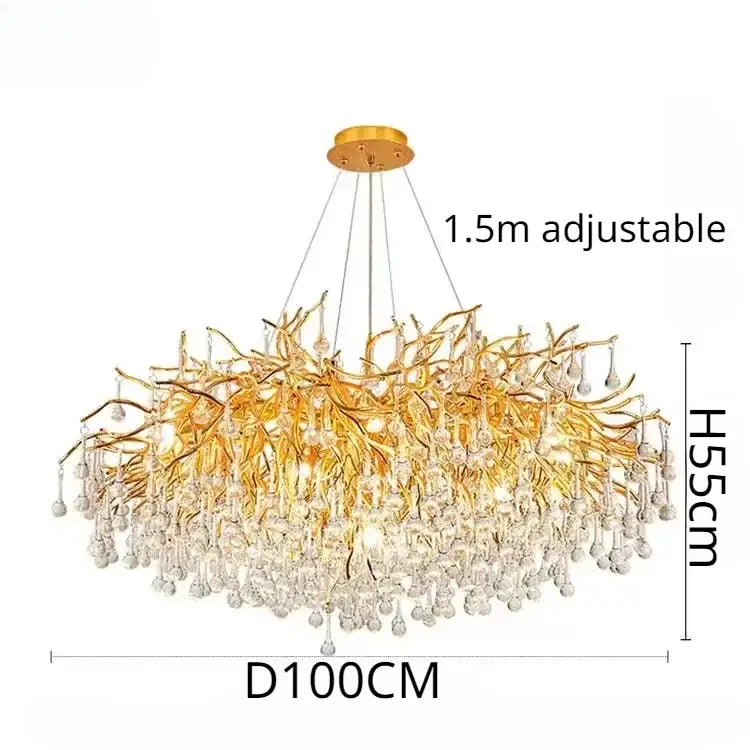 Modern decorbites golden chandelier branch style with cascading clear crystal droplets for dining room lighting decor