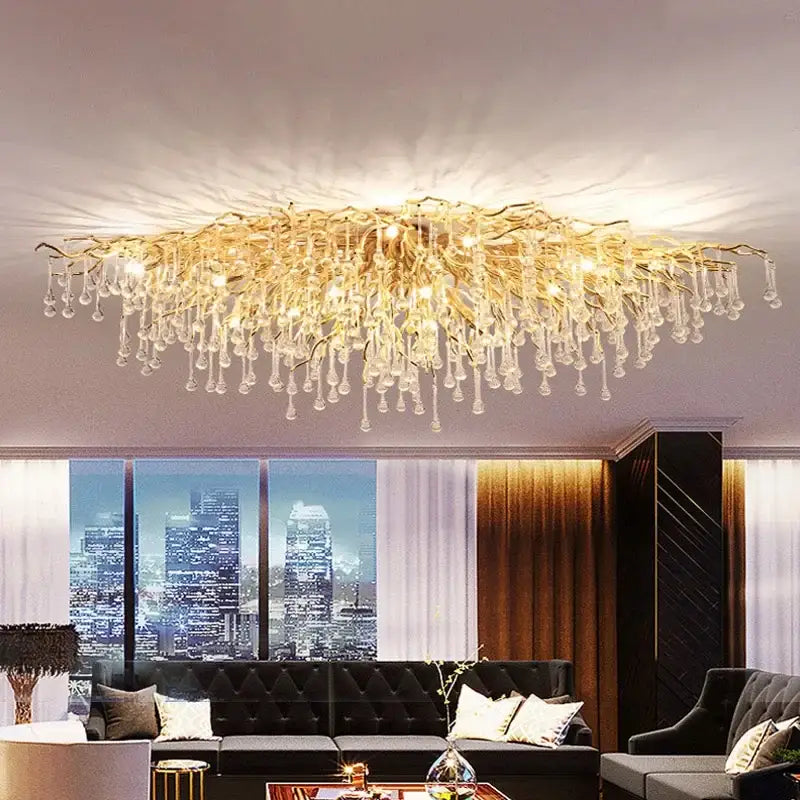 Modern decorbites golden chandelier branch style with crystal droplets for elegant dining room lighting decor