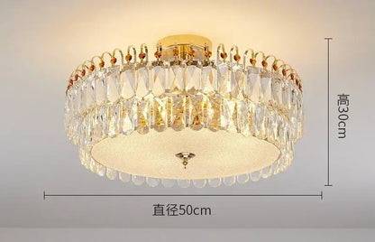 Modern golden crystal led chandelier with two tiers of faceted crystal droplets and frosted glass center decorbites crystal led