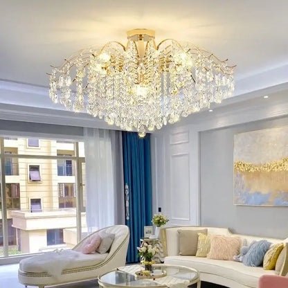 Modern golden crystal led chandelier featuring a luxurious gold-toned frame with cascading teardrop crystals for living room decorbites crystal led lighting