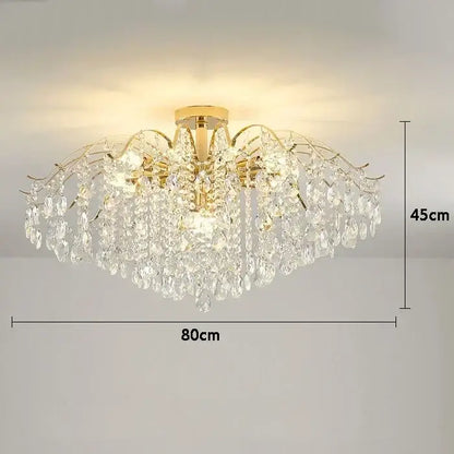 Modern golden crystal led chandelier with cascading clear crystal droplets for elegant living room decorbites crystal led