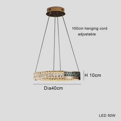 A modern golden crystal ring ceiling chandelier with clear accents and adjustable 100cm hanging cord decorbites crystal ring