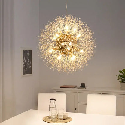 Modern golden dandelion spark led chandelier with sparkling crystal accents for elegant living room decorbites dandelion spark