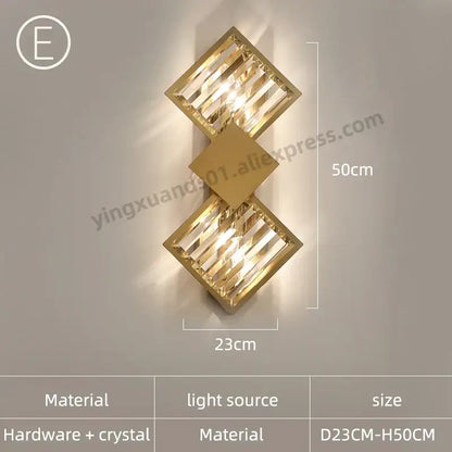 Modern golden decorbites crystal wall light with intersecting diamond-shaped panels for bedroom lighting