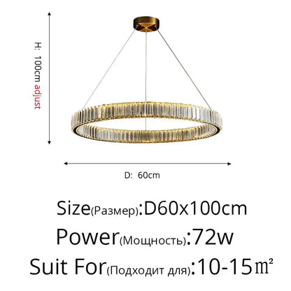 Modern golden double ring decorbites crystal led ceiling chandelier with clear vertical crystal segments for dining room