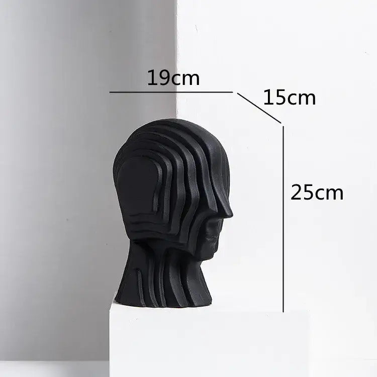 Modern golden geometric ceramic head sculpture in black with layered wavy contours for living room decorbites geometric ceramic