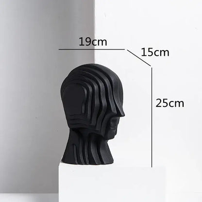 Modern golden geometric ceramic head sculpture in black with layered wavy contours for living room decorbites geometric ceramic