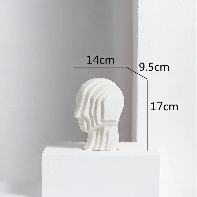 Modern golden geometric ceramic head sculpture in white ceramic with flowing abstract lines for decorbites geometric ceramic decor