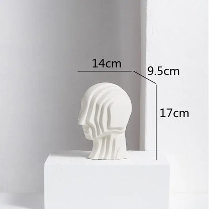 Modern golden geometric ceramic head sculpture in white ceramic with flowing abstract lines for decorbites geometric ceramic decor
