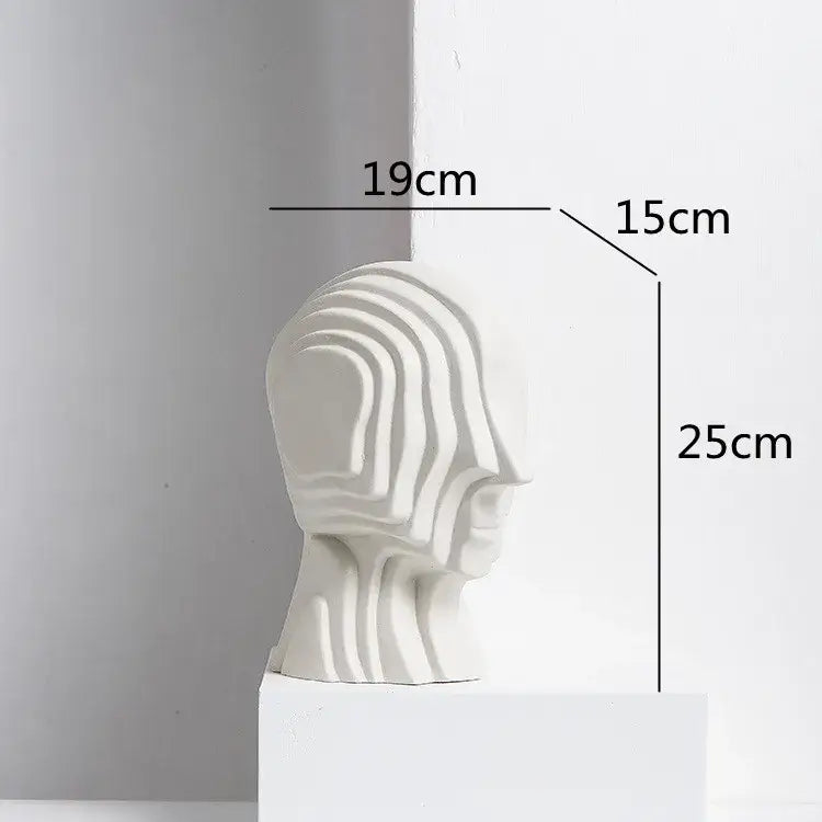 Minimalist white ceramic geometric ceramic head sculpture with layered abstract contours for modern living room decorbites decor