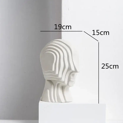 Minimalist white ceramic geometric ceramic head sculpture with layered abstract contours for modern living room decorbites decor