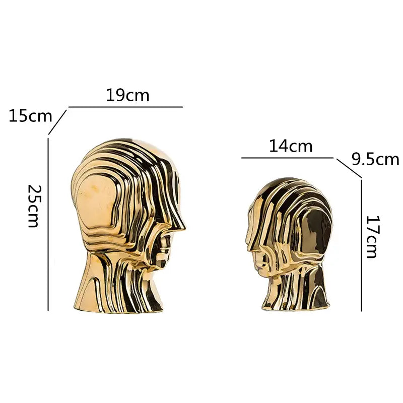 Modern golden geometric ceramic head sculpture with flowing layered contours for living room decorbites geometric ceramic decor