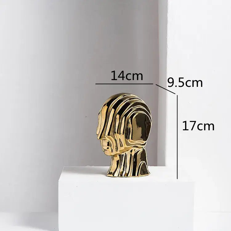 Modern golden geometric ceramic head sculpture with flowing layered lines for living room decorbites decorbites geometric ceramic