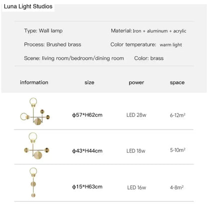 Modern golden geometric led wall lamp with brushed brass finish and warm light for living room wall lamp decor