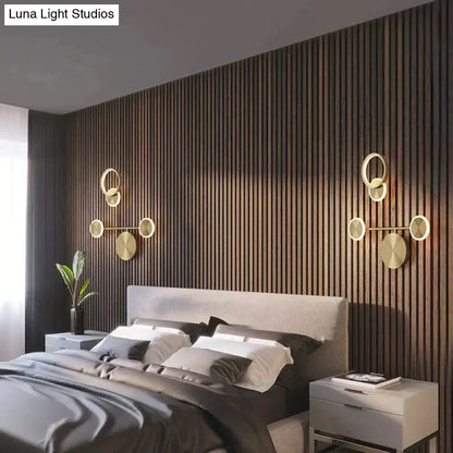 Modern golden geometric led wall lamp with gold-toned circular sconces for living room wall lamp lighting