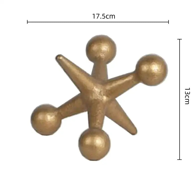 Modern golden geometric resin molecular model decorbites star shaped decor with five pointed arms and spherical ends