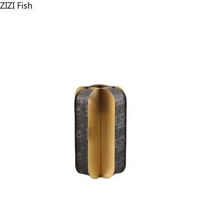 Modern golden geometry vase by decorbites featuring black and gold textured design for bedroom or desk decor