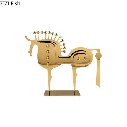 Modern golden horse metal sculpture with decorative spheres by decorbites perfect for living room desk decor