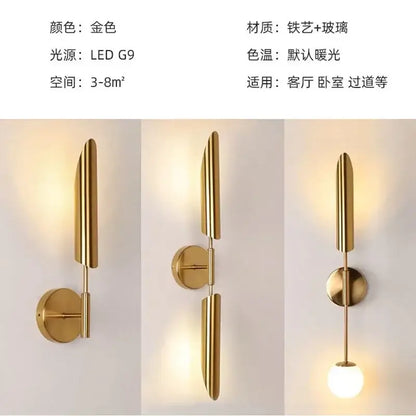 Modern golden inclined tube wall lamp with iron and glass construction for elegant living room decorbites golden inclined style