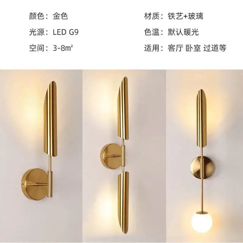 Modern golden inclined tube wall light with sleek iron and glass construction for stylish living room decorbites golden inclined