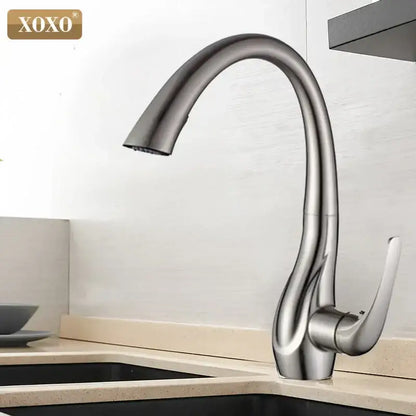 Modern golden kitchen faucet by decorbites with single handle and pull out spray head in brushed stainless steel finish