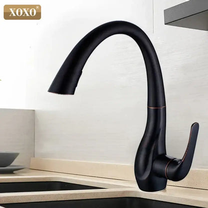 Modern golden kitchen faucet with black matte finish single handle and sleek curved spout from decorbites golden kitchen