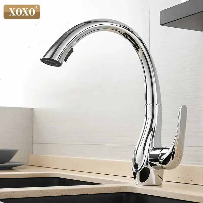 Modern decorbites golden kitchen faucet with chrome finish single handle pull-down spray head and sleek curved spout