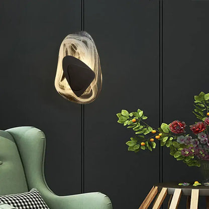 Modern glass pendant wall lamp with swirling translucent design and black geometric accent for decorbites golden led cloud