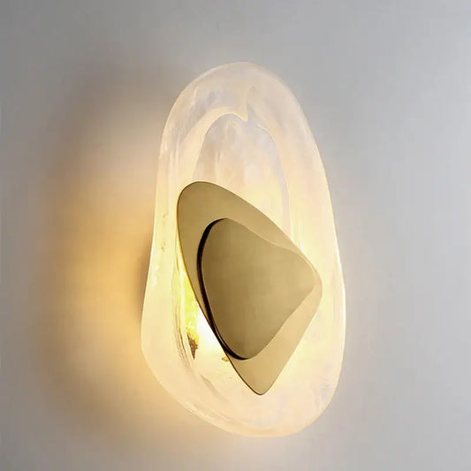 Modern golden led cloud wall lamp with translucent frosted glass and polished gold geometric element for bedroom decorbites decor