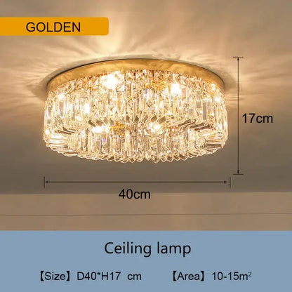 Modern golden led crystal ceiling lamp with circular design and 40cm diameter ideal for living room decorbites golden led