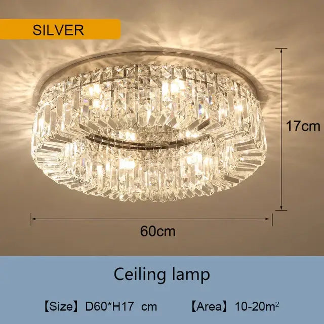 Modern decorbites golden led crystal ceiling lamp with silver two-tier circular design for living room lighting decor