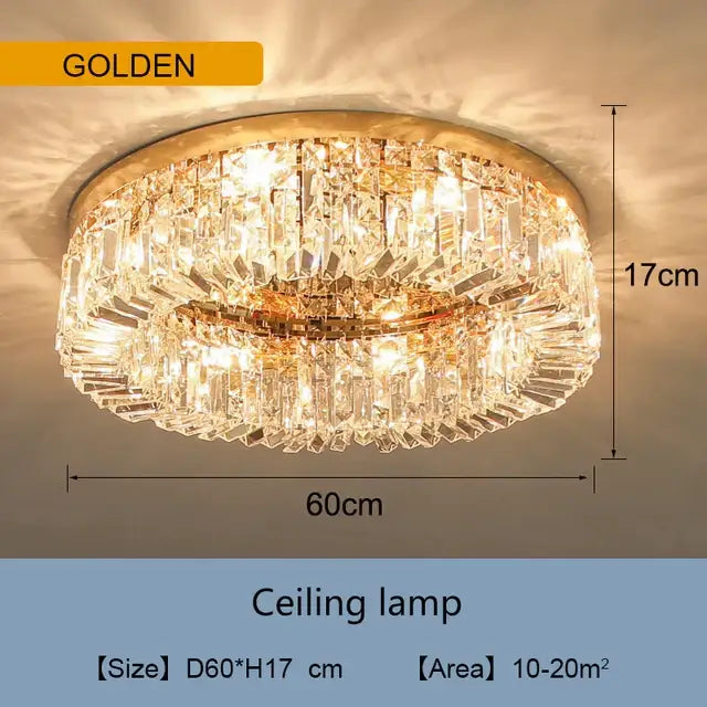 Modern decorbites golden led crystal ceiling lamp with two-tiered circular design and 17cm height for living room decor