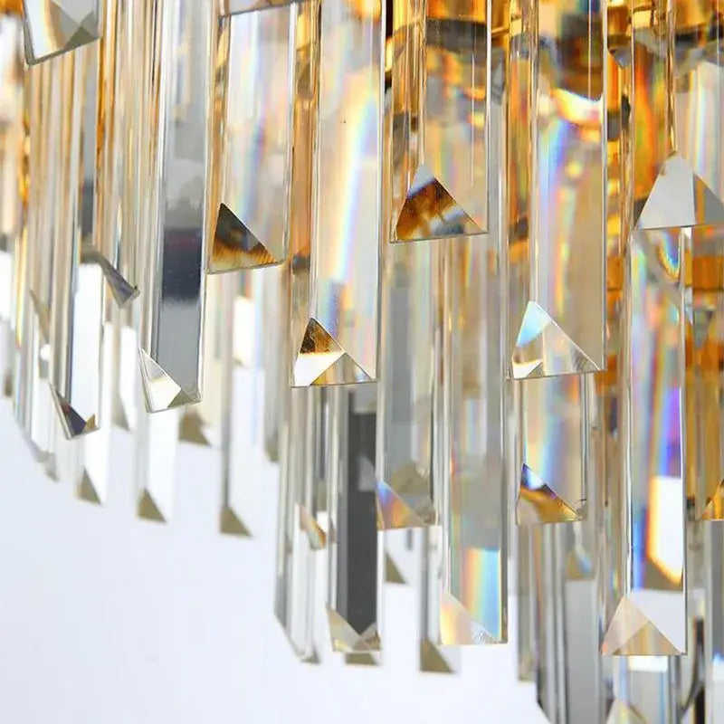 Modern golden led crystal ceiling light with faceted prisms and reflective surfaces for luxury living room decorbites golden led