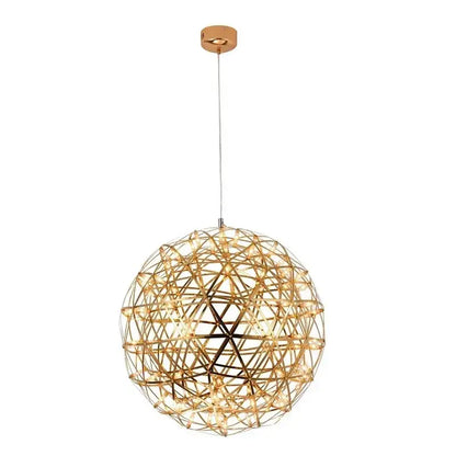 Modern golden led pendant light featuring a brushed copper geometric wireframe design with warm led bulbs for kitchen decorbites golden led