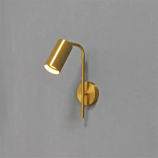 Modern golden led reading wall lamp with gold-finished curved arm and cylindrical spotlight for minimalist decorbites decor
