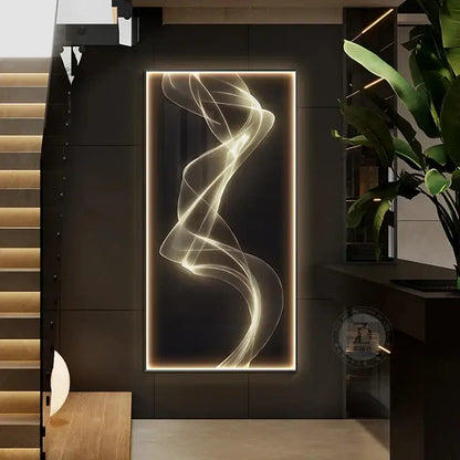 A sleek modern golden led wall light panel with glowing white swirling lines for living room decorbites led wall lights
