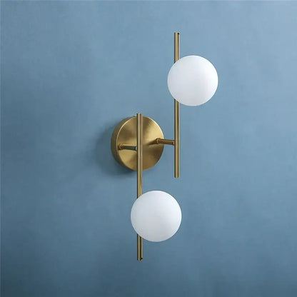 Modern brass wall lights with two frosted white milky glass spheres decorbites golden led wall sconce for bedroom decor