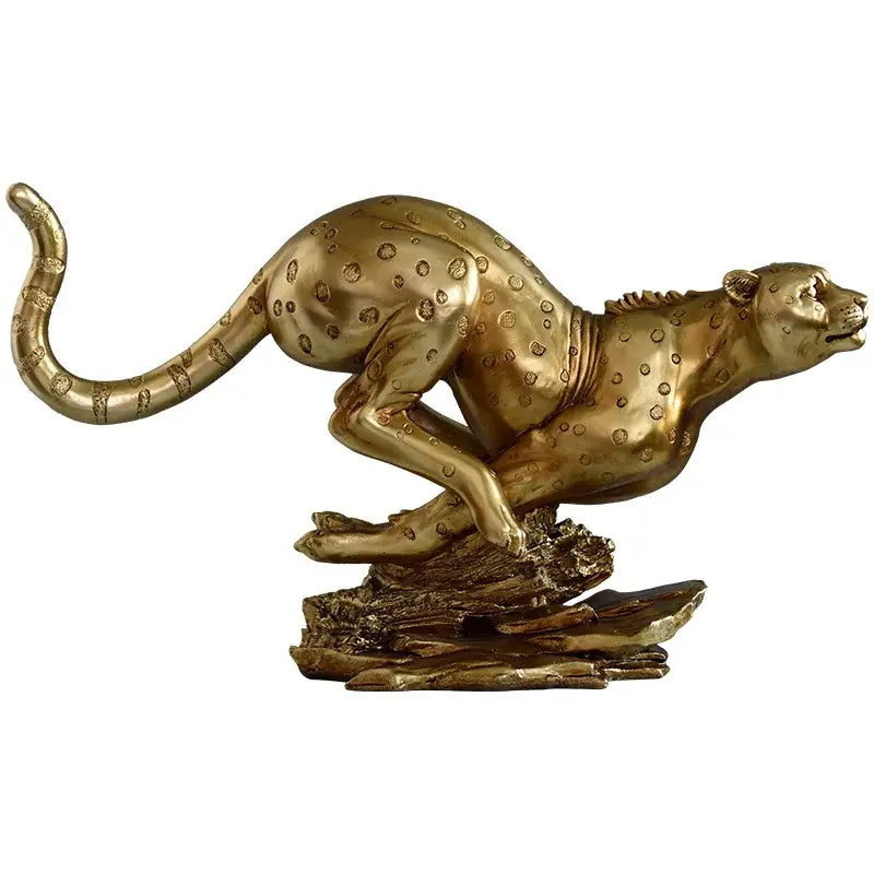 Modern golden leopard resin cheetah sculpture with detailed spotted pattern and sleek dynamic pose for living room decorbites decor