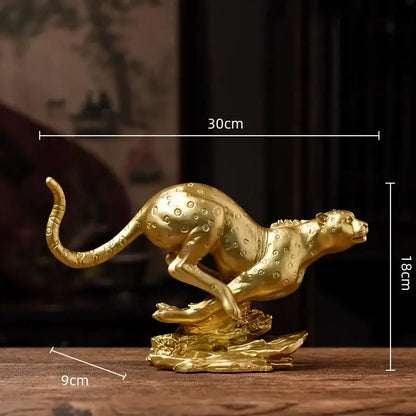 Modern golden leopard resin cheetah sculpture with detailed spotted pattern and sleek dynamic pose for living room decorbites decor