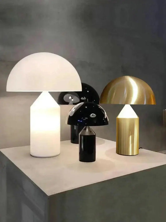 Modern golden mushroom led desk lamps in white, black, and gold finishes for bedroom reading and decorbites golden mushroom decor