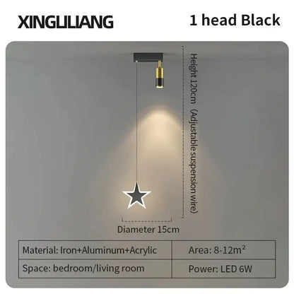 Modern decorbites golden pendant chandelier with black and gold star-shaped design and adjustable suspension wire