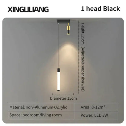 Black and gold decorbites golden pendant chandelier with cylindrical acrylic diffuser and adjustable suspension wire for living room