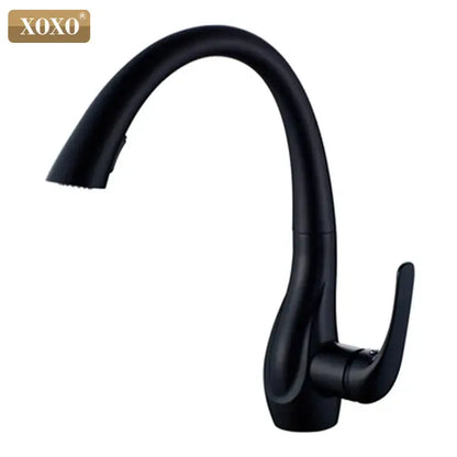 Black matte finish xoxo brand kitchen faucet with sleek curved spout and single lever handle by decorbites golden pull