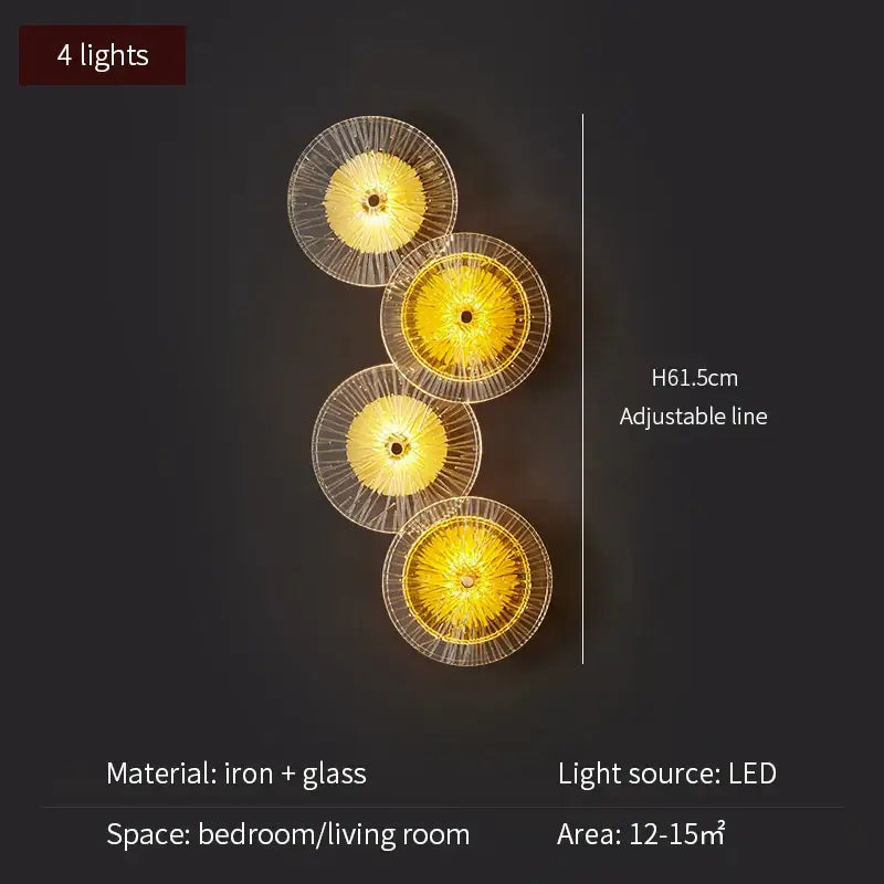 Modern golden radial crystal wall lamp with transparent glass iron design emitting warm yellow led light for living room decorbites crystal wall lamp