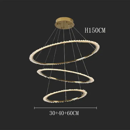 Modern golden spiral decorbites crystal chandelier with three concentric rings and sparkling crystal accents for living room light
