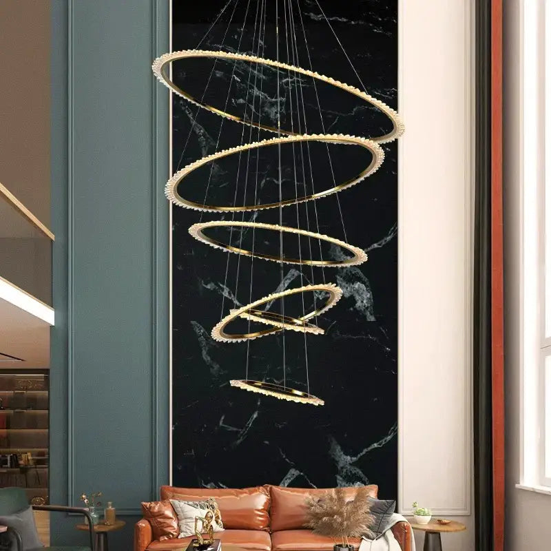 Modern golden spiral decorbites crystal chandelier with embedded led lights and elegant design for living room lighting
